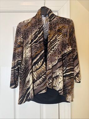 Michelle Lynn Animal Print Open Front 2-In-One Cardigan Top size 2X